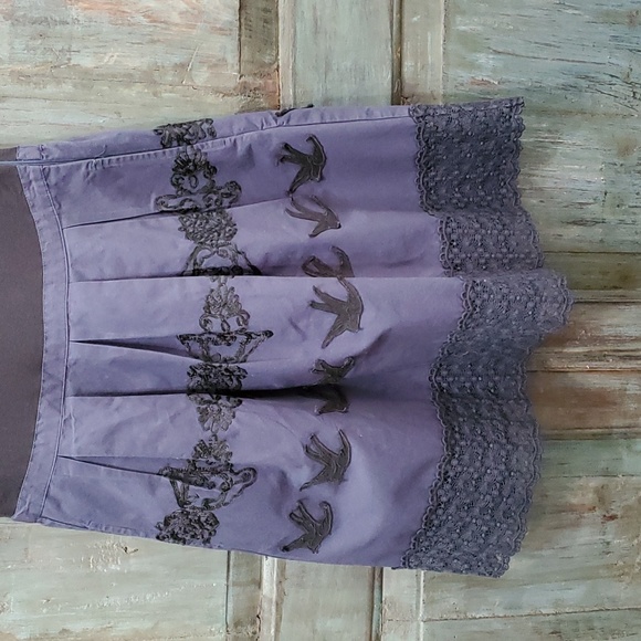 ANTHROPOLOGIE Leifnotes Blue Black Knit Floral With Flyaway Bird Embroidered Dre - Picture 8 of 9